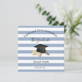 Graduation Invitation Blue Stripe  Kaart (Staand voorkant)