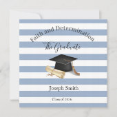 Graduation Invitation Blue Stripe  Kaart (Voorkant)