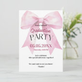 Graduation Invitation • Pink Bow Party  Kaart (Staand voorkant)