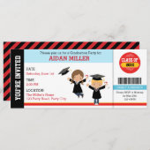 Graduation Invitation Ticket Style with Boy Girl Kaart (Voorkant / Achterkant)