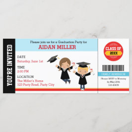 Graduation Invitation Ticket Style with Boy Girl Kaart