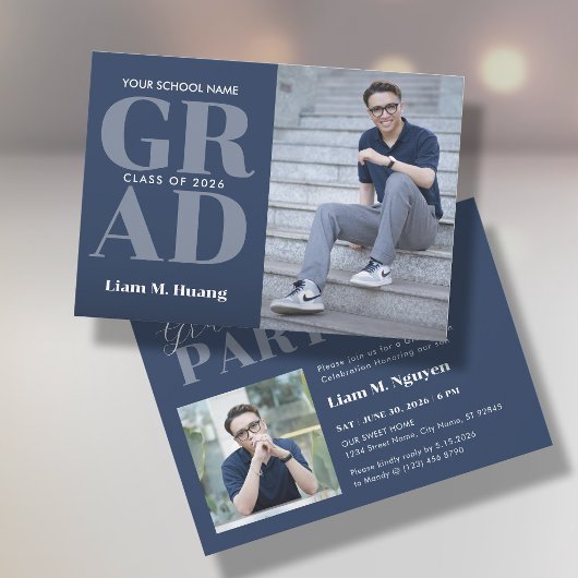 Graduation invitation with 2 Photos Kaart