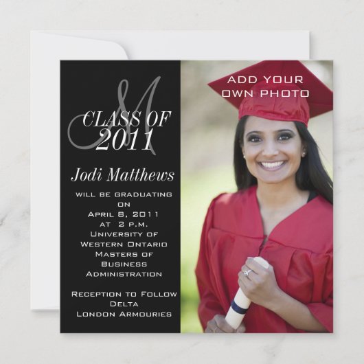Graduation Invitations Monogram Foto Kaart (Voorkant)