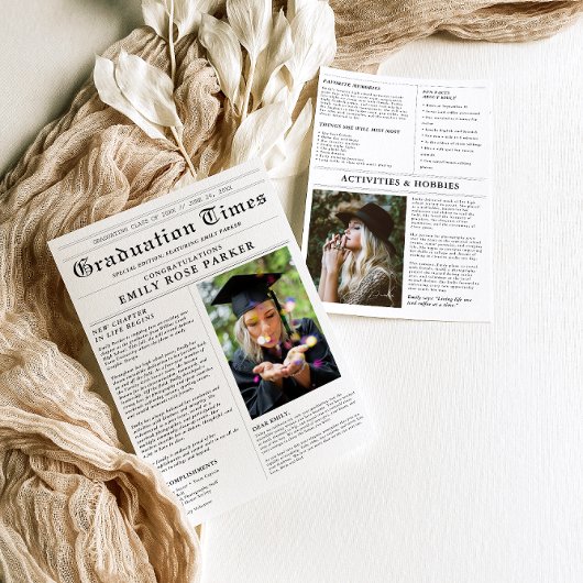 Graduation Keepsake Newspaper Photo Announcement Kaart