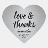 Graduation Liefde & Dank Faux Geborsteld Zilver Hart Sticker (Voorkant)