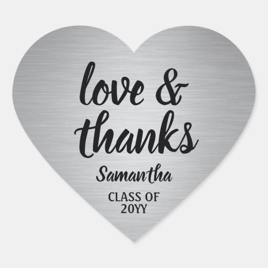 Graduation Liefde & Dank Faux Geborsteld Zilver Hart Sticker (Voorkant)