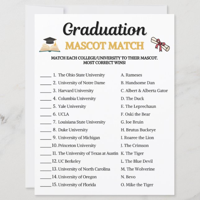 Graduation Mascot Match Game (Voorkant)