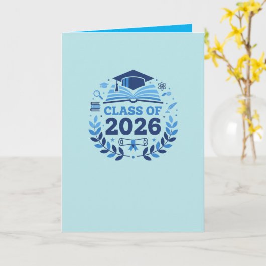 Graduation Motif Class of 2026 BlueTheme Blank Kaart (Gele Bloem)