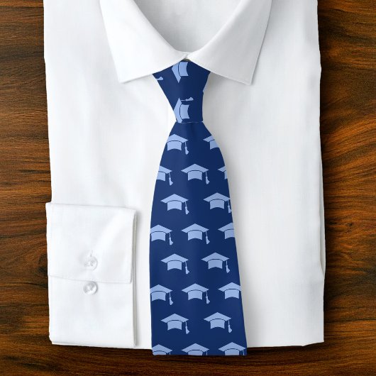 Graduation Navy Blue Cap Icon Pattern Bold Classy Stropdas