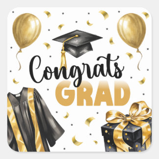 Graduation Neutral Black Gold High School College Vierkante Sticker