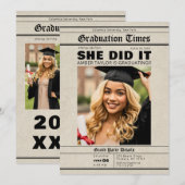 Graduation Newspaper She Did It Photo Kaart (Voorkant / Achterkant)