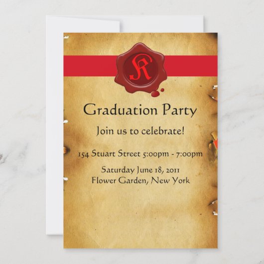 GRADUATION PARCHTY, Red Wax Seal Monogram Kaart (Achterkant)