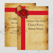 GRADUATION PARCHTY, Red Wax Seal Monogram Kaart (Voorkant / Achterkant)