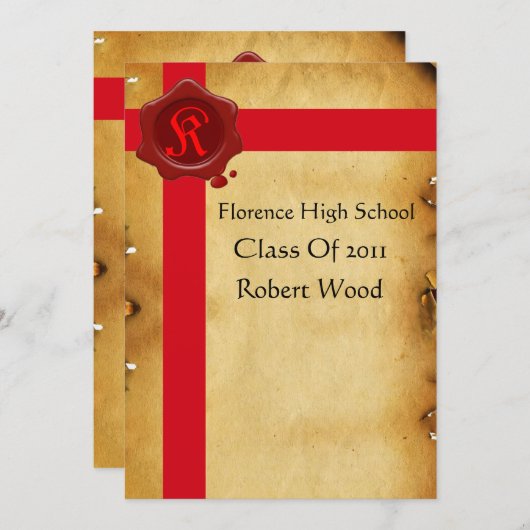 GRADUATION PARCHTY, Red Wax Seal Monogram Kaart (Voorkant / Achterkant)