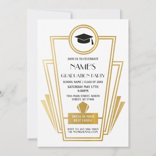 Graduation Party (1920) Art Deco Invite Gatsby Gol Kaart (Voorkant)