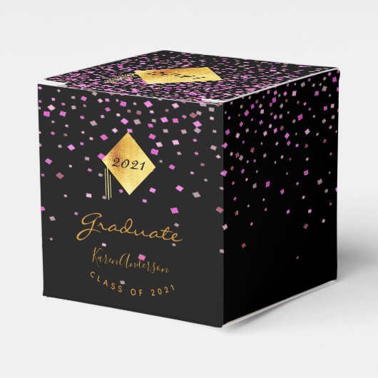 Graduation party 2021 afstuderen zwart-paars bedankdoosjes (Voorkant Zijde)