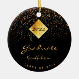 Graduation party 2022 afstuderen zwart goud pet keramisch ornament
