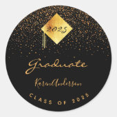 Graduation party 2023 afstuderen zwart goud pet ronde sticker (Voorkant)