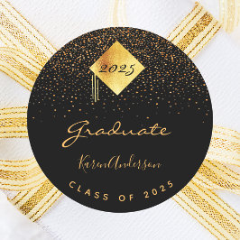 Graduation party 2023 afstuderen zwart goud pet ronde sticker