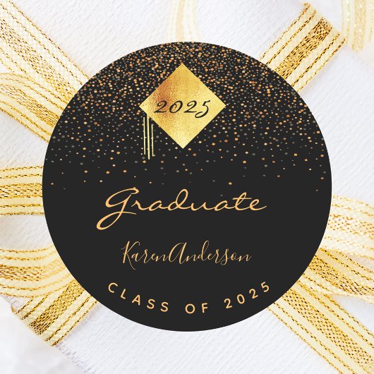 Graduation party 2023 afstuderen zwart goud pet ronde sticker