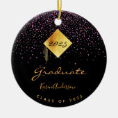 Graduation party 2023 afstuderen zwart paars goud keramisch ornament (Voorkant)