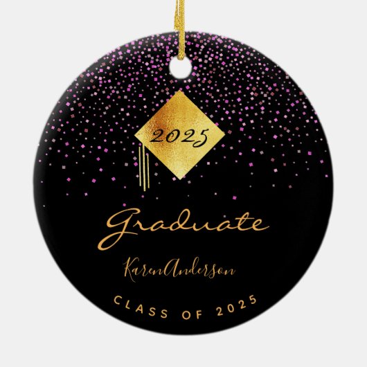 Graduation party 2023 afstuderen zwart paars goud keramisch ornament (Achterkant)