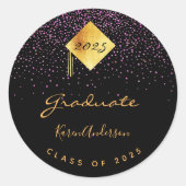 Graduation party 2023 afstuderen zwart paars pet ronde sticker (Voorkant)