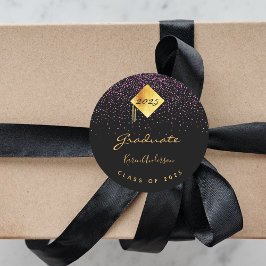 Graduation party 2023 afstuderen zwart paars pet ronde sticker