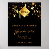 Graduation party 2023 black gold stars afstuderen poster (Voorkant)