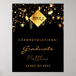 Graduation party 2023 black gold stars afstuderen poster