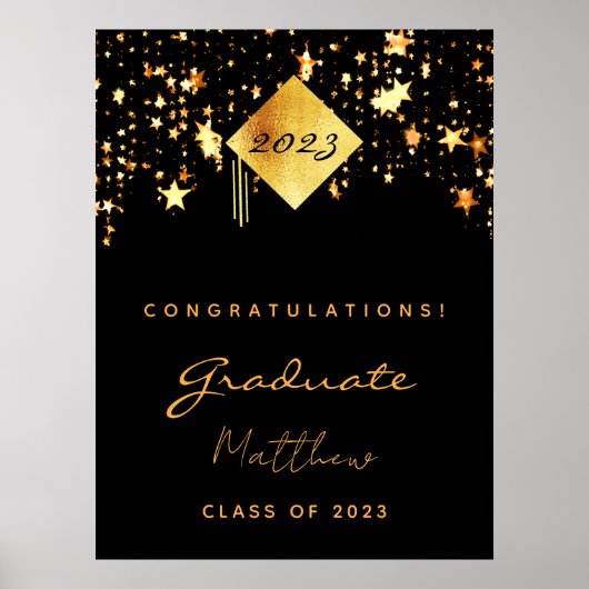Graduation party 2023 black gold stars afstuderen poster (Voorkant)