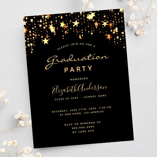 Graduation party 2023 black gold stars briefkaart