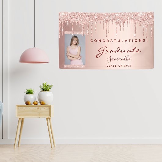 Graduation party 2023 foto roos goudglitter drip spandoek