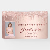 Graduation party 2023 foto roos goudglitter drip spandoek (Horizontaal)