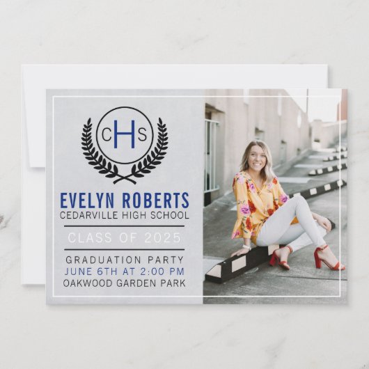 Graduation Party 2023 Monogram Blue Kaart (Voorkant)