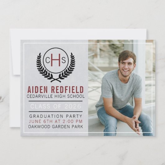 Graduation Party 2023 Monogram Maroon Kaart (Voorkant)