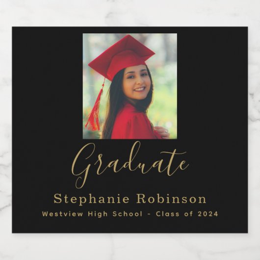 Graduation Party 2024 Foto Goud Sparkling Wijnetiket (Enkel label)