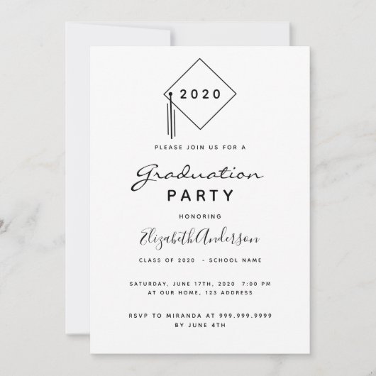 Graduation party 2024 moderne zwart witte topper kaart (Voorkant)