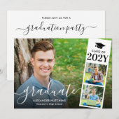 Graduation Party 3 Foto Collage Modern Invitation Kaart (Voorkant / Achterkant)