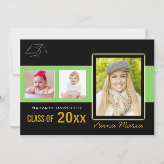 Graduation Party 3 Fotogroene uitnodiging (Voorkant)