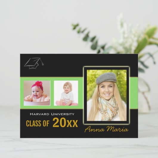 Graduation Party 3 Fotogroene uitnodiging (Staand voorkant)