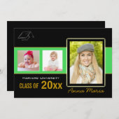 Graduation Party 3 Fotogroene uitnodiging (Voorkant / Achterkant)