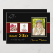 Graduation Party 3 Fotorode uitnodiging (Voorkant / Achterkant)
