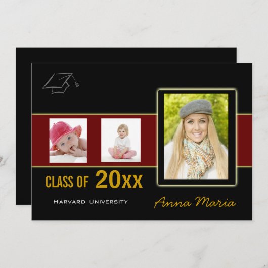 Graduation Party 3 Fotorode uitnodiging (Voorkant / Achterkant)