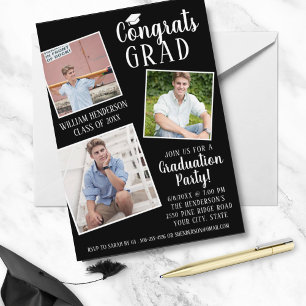 Graduation Party 3 Foto's Editable Color Stripes Kaart