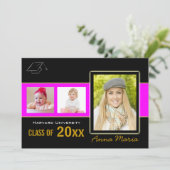 Graduation Party 3 Foto's roze Uitnodiging (Staand voorkant)