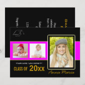 Graduation Party 3 Foto's roze Uitnodiging (Voorkant / Achterkant)