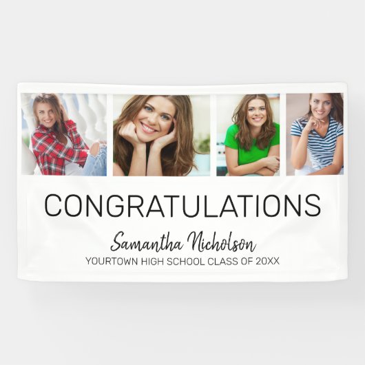 Graduation Party 4 Foto White Modern Spandoek (Horizontaal)