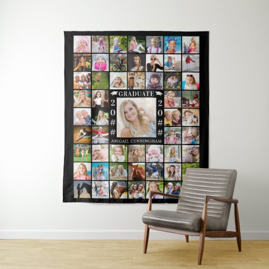 Graduation Party 55 Photo Collage Backdrop Custom Wandkleed (In situ)