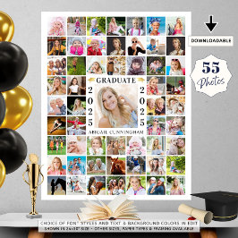 Graduation Party 55 Photo Collage Custom Color Poster